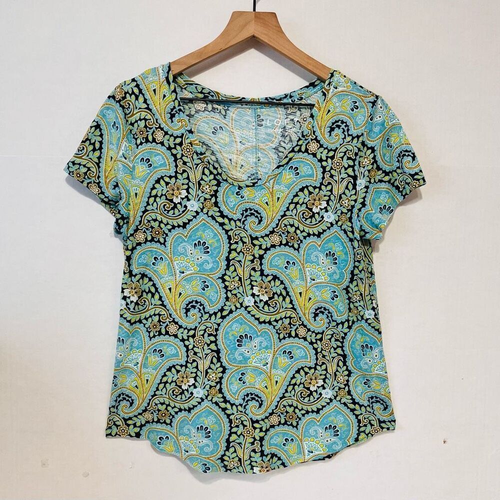 LOFT Vintage Soft Tee  Blue paisley Print  Size S